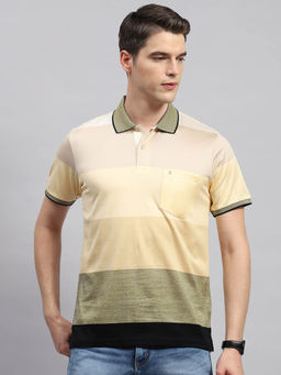 Monte Carlo - Men's Beige Colorblock Collar Neck Half Sleeves Regular Fit T-Shirt