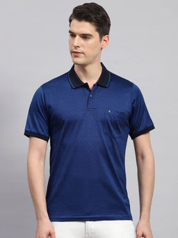 Monte Carlo - Men's Navy Blue Printed Polo Neck Half Sleeves Regular Fit T-Shirt