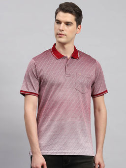 Monte Carlo - Men's Maroon Printed Polo Neck Half Sleeves Regular Fit T-Shirt
