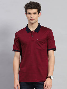 Monte Carlo - Men's Maroon Printed Polo Neck Half Sleeves T-shirt