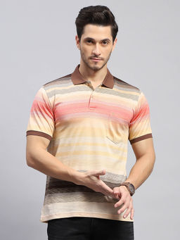 Monte Carlo - Men's Striped Multi-Color Polo Neck Half Sleeves Regular Fit T-Shirt