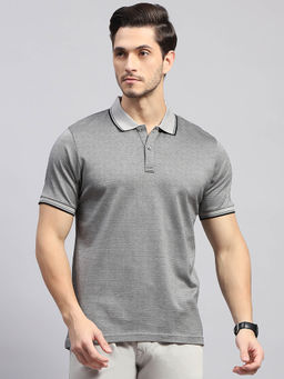 Monte Carlo - Men's Solid Grey Polo Neck Half Sleeves Regular Fit T-Shirt