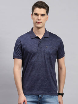 Monte Carlo - Men's Navy Blue Printed Polo Neck Half Sleeves Regular Fit T-Shirt