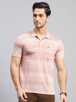 Monte Carlo - Men's Self Design Pink Polo Neck Half Sleeves Regular Fit T-Shirt