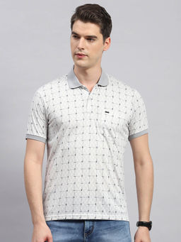 Monte Carlo - Men's Light Grey Printed Polo Neck Half Sleeves Regular Fit T-Shirt