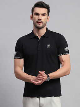 Monte Carlo - Men's Black Solid Polo Neck Half Sleeves Regular Fit T-Shirt