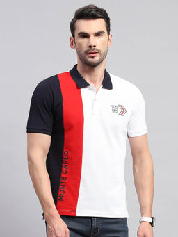 Monte Carlo - Men's White Colorblock Polo Neck Half Sleeves Regular Fit T-Shirt