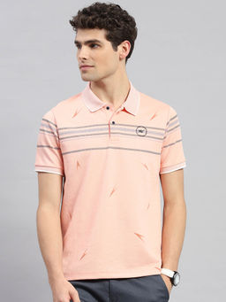 Monte Carlo - Men's Orange Printed Polo Neck Half Sleeves T-shirt