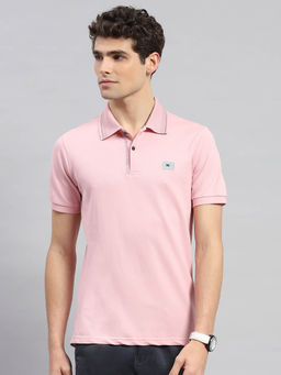 Monte Carlo - Men's Pink Solid Polo Neck Half Sleeves T-shirt