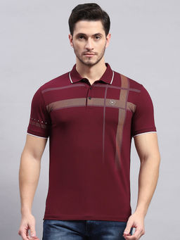 Monte Carlo - Men's Wine Printed Polo Collar Half Sleeves T-Shirt