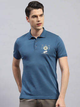 Monte Carlo - Men's Teal Solid Polo Neck Half Sleeves Regular Fit T-Shirt