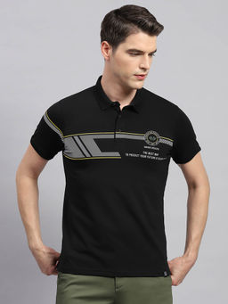 Monte Carlo - Men's Black Printed Polo Neck Half Sleeves Regular Fit T-Shirt