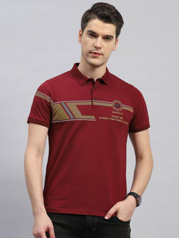 Monte Carlo - Men's Maroon Printed Polo Neck Half Sleeves Regular Fit T-Shirt