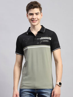 Monte Carlo - Men's Printed Green Polo Neck Half Sleeves Regular Fit T-Shirt
