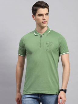 Monte Carlo - Men's Olive Green Solid Polo Neck Half Sleeves Regular Fit T-Shirt