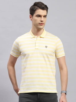 Monte Carlo - Men's Yellow Striped Polo Neck Half Sleeves Regular Fit T-Shirt