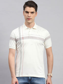 Monte Carlo - Men's Off White Printed Polo Neck Half Sleeves Regular Fit T-Shirt