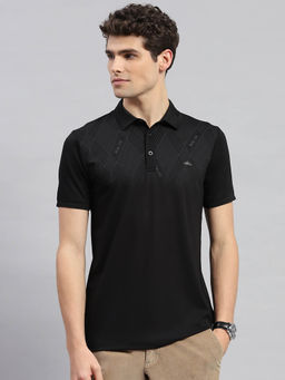 Monte Carlo - Men's Black Printed Polo Neck Half Sleeves T-shirt
