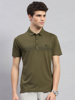 Monte Carlo - Men's Olive Printed Polo Neck Half Sleeves T-shirt