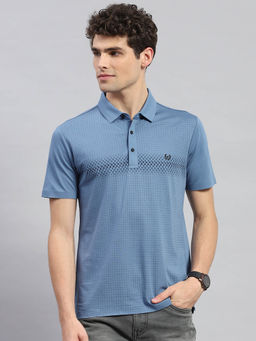 Monte Carlo - Men's Teal Printed Polo Neck Half Sleeves T-shirt