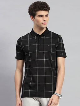 Monte Carlo - Men's Black Checkered Polo Neck Half Sleeves T-shirt