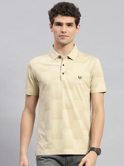 Monte Carlo - Men's Beige Checks Polo Neck Half Sleeves T-shirt