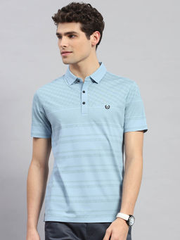 Monte Carlo - Men's Sky blue Printed Polo Neck Half Sleeves T-shirt