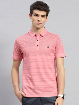 Monte Carlo - Men's Peach Printed Polo Neck Half Sleeves T-shirt