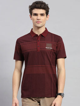 Monte Carlo - Men's Maroon Printed Polo Neck Half Sleeves T-shirt