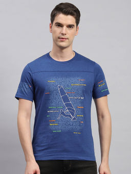Monte Carlo - Men's Royal Blue Printed Round Neck Half Sleeves Regular Fit T-Shirt