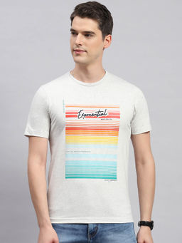 Monte Carlo - Men's Grey Printed Round Neck Half Sleeves Regular Fit T-Shirt