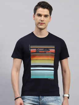 Monte Carlo - Men's Navy Blue Printed Round Neck Half Sleeves Regular Fit T-Shirt