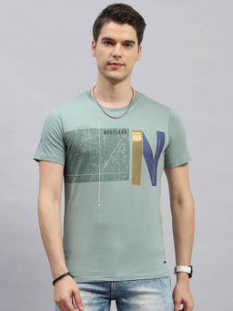 Monte Carlo - Men's Green Printed Round Neck Half Sleeves Regular Fit T-Shirt