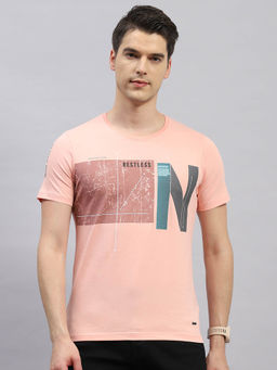 Monte Carlo - Men's Pink Printed Round Neck Half Sleeves Regular Fit T-Shirt