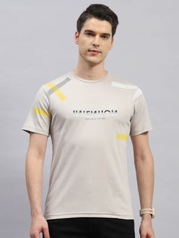 Monte Carlo - Men's Beige Printed Round Neck Half Sleeves Regular Fit T-Shirt