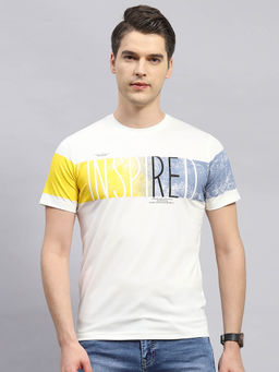 Monte Carlo - Men's Off White Printed Round Neck Half Sleeves Regular Fit T-Shirt