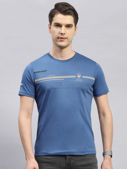 Monte Carlo - Men's Blue Printed Round Neck Half Sleeves Regular Fit T-Shirt