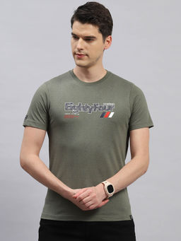 Monte Carlo - Men's Olive Printed Round Neck Half Sleeves Regular Fit T-Shirt