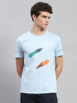 Monte Carlo - Men's Sky blue Printed Round Neck Half Sleeves T-shirt