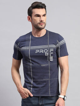 Monte Carlo - Men's Navy Blue Printed Round Collar Half Sleeves Regular Fit T-Shirt