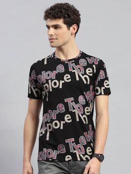 Monte Carlo - Men's Black Printed Round Neck Half Sleeves T-shirt