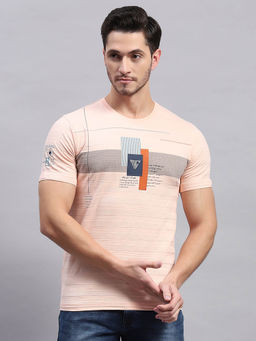Monte Carlo - Men's Peach Printed Round Neck Half Sleeves T-Shirt