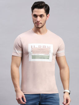 Monte Carlo - Men's Peach Printed Round Neck Half Sleeves T-Shirt