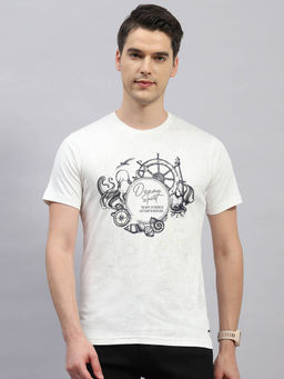 Monte Carlo - Men's White Printed Round Neck Half Sleeves Regular Fit T-Shirt