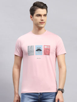 Monte Carlo - Men's Pink Printed Round Neck Half Sleeves Regular Fit T-Shirt