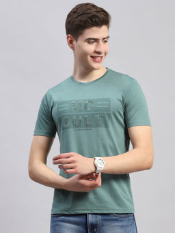 Monte Carlo - Men's Printed GREEN Round Neck Half Sleeves Regular Fit T-Shirt