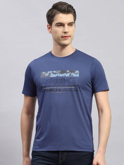 Monte Carlo - Men's Blue Printed Round Neck Half Sleeves Regular Fit T-Shirt
