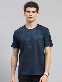 Monte Carlo - Men's Navy Blue Printed Round Neck Half Sleeves T-shirt