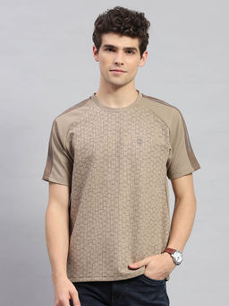 Monte Carlo - Men's Khaki Printed Round Neck Half Sleeves T-shirt