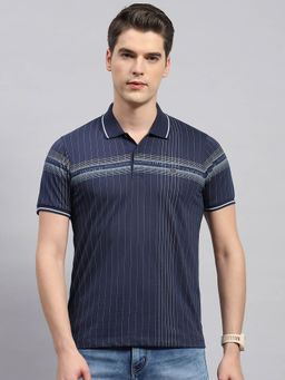 Monte Carlo - Men's Navy Blue Printed Polo Neck Half Sleeves Regular Fit T-Shirt